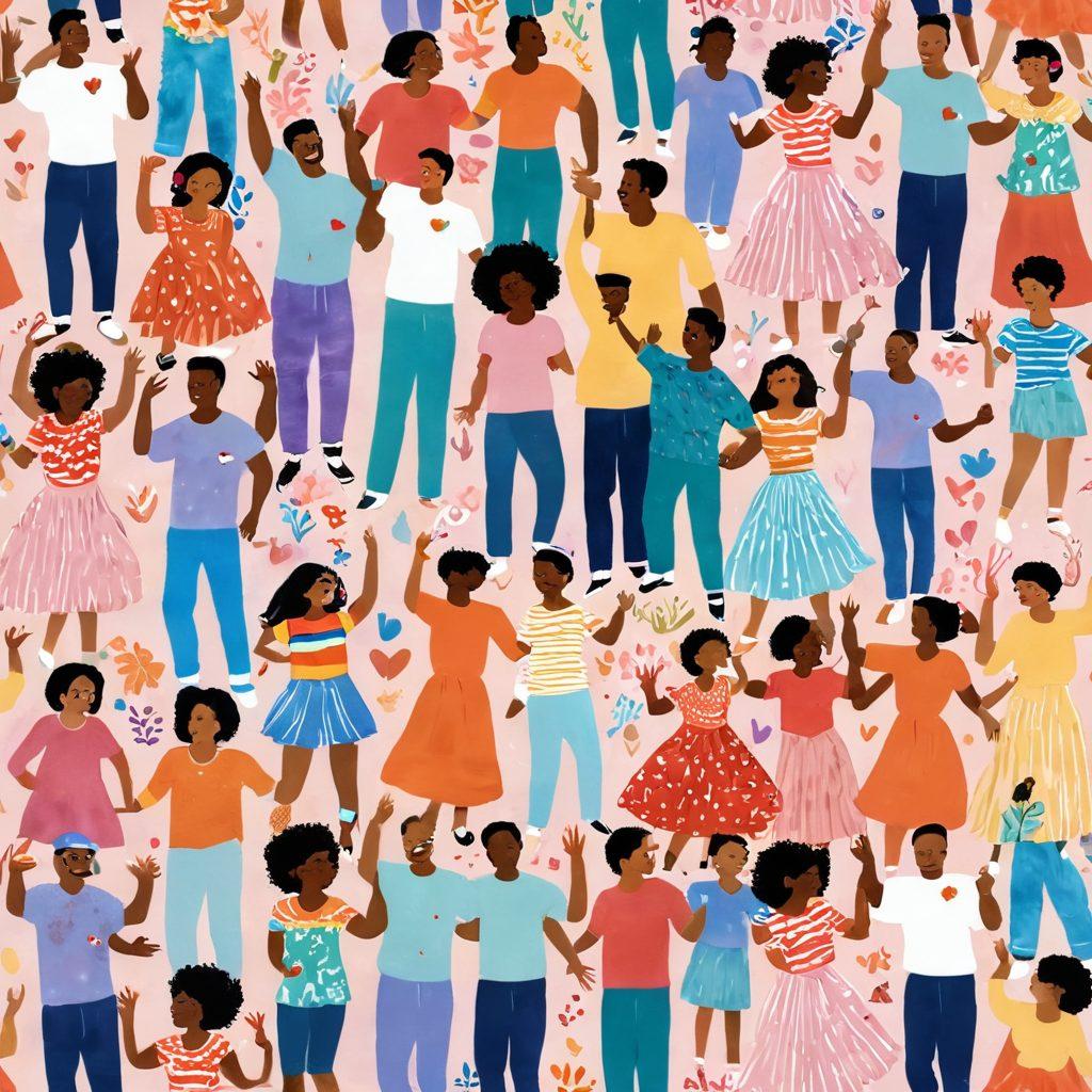 A vibrant collage depicting diverse couples from the LGBTQ community, showcasing different cultures and backgrounds. Each pair is engaging in joyful activities like dancing, painting, and laughing together, surrounded by colorful hearts and symbols of love. The background features soft pastel colors with a hint of rainbow stripes and delicate floral accents. super-realistic. bright colors. whimsical.